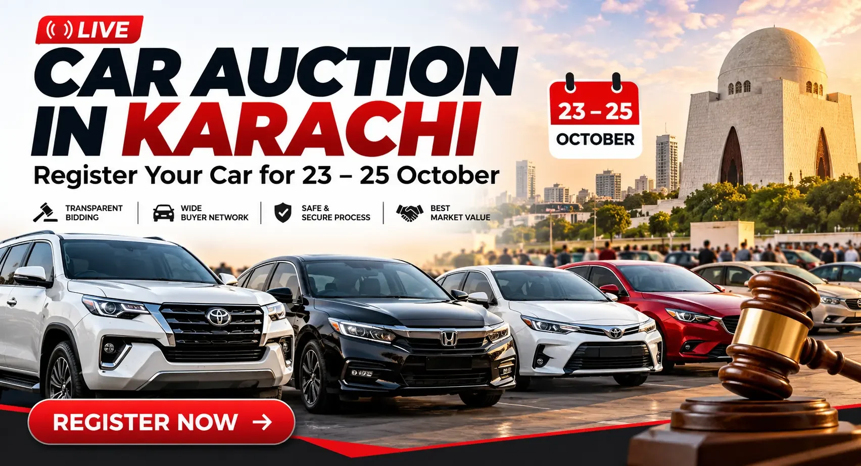 Live Car Auction in Karachi: Register Your Car for 23–25 October